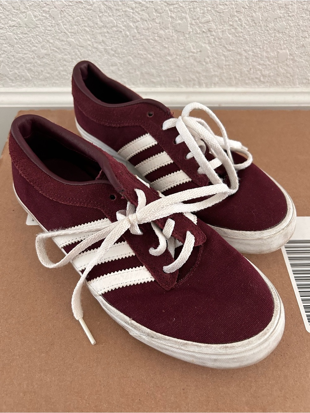 adidas Women’s Burgundy Low-Top Sneakers with White Stripes